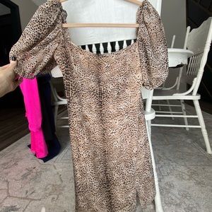 Short feline print square neck puff sleeve buddy love dress